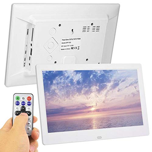 10" 16:9 HD LCD Digitaler Fotorahmen Unterstützt Wandhalterung und Schreibtischplatzierung, 32 GB SD/Uhr/Kalender/Musik- und Videoplayer/Fernbedienung/3,5-mm-Buchse/Auto Slideshow(EU-Weiß) von ASHATA