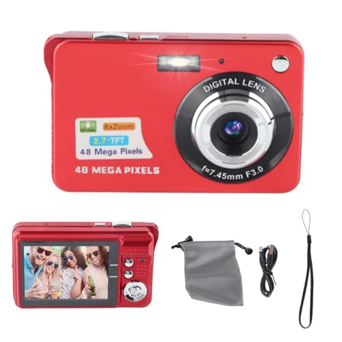 4K-Digitalkamera, Kamera FHD-Fotokamera 48MP Vlogging-Kamera, Anti-Shake-8-fach-Zoom-Digitalkamera mit 2,7-Zoll-LCD-Display C3 48 Rot von ASHATA