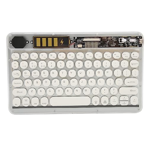 ASHATA 10 Zoll Kabellose BT Tastatur mit Bunter Hintergrundbeleuchtung, Wiederaufladbare Tastatur, Runde Tastenkappe für Telefon, Laptop, Tablet (Weiß) von ASHATA