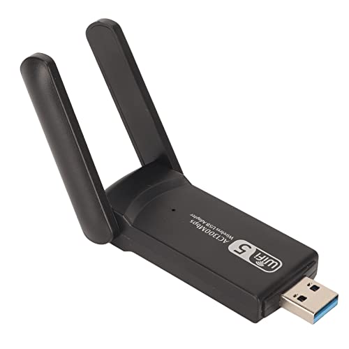 ASHATA 1300M USB WLAN Adapter, USB WLAN Netzwerkkarte, Plug and Play WLAN Adapter mit Zwei Antennen für Tablets und Laptops von ASHATA