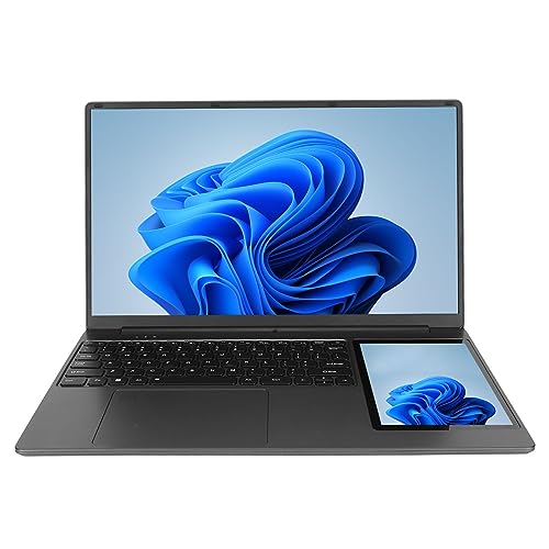 ASHATA 15,6-Zoll-Dual-Screen-Laptop, Quad-CPU, 16 GB, Tastatur mit Hintergrundbeleuchtung, Umfangreiche Schnittstellen, Win 11, mit 7-Zoll-Zweitbildschirm (16+128G EU-Stecker) von ASHATA