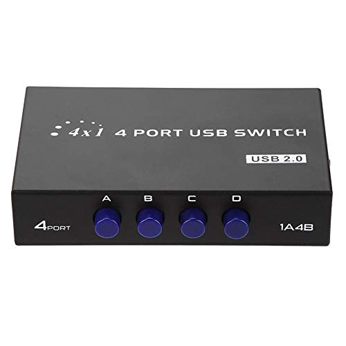 ASHATA 2/4 Port USB 2.0 Sharing Switch, USB 2.0 Umschalter Schaltkasten Switch Box Hub,Manuelle Switch Umschaltbox Switcher Adapter Box für PC Computer Drucker Scanner Schwarz(4 Port) von ASHATA