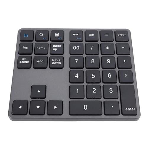 ASHATA 2,4G und Bluetooth Nummernblock, 35 Tasten Externe Numpad-Tastatur, Tragbarer Wiederaufladbarer Nummernblock für die Finanzbuchhaltung für Laptop-Desktop-PC-Smartphone (Grey) von ASHATA