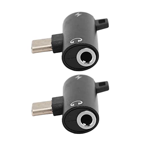 ASHATA 2 Stück 2-in-1-zu-3,5-mm-Audioadapter, Gleichzeitiges Hören und Aufladen, Typ-C-zu-Kopfhörer-Konverter-Adapter (Black) von ASHATA