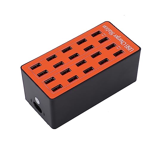ASHATA 20-Port-USB-Ladestation, Schnelles Smart-Ladegerät mit Überspannung, Überstromschutz für Tablet usw. (EU-Stecker) von ASHATA