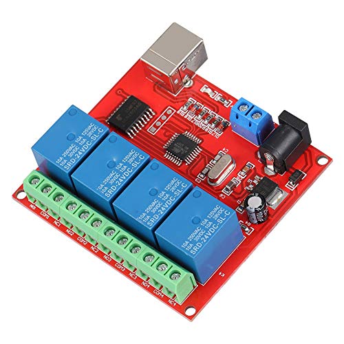 ASHATA 24V Relay Module,4 Kanal Relaismodul Computer USB Smart Switch Controller Relaismodul,Hochleistung USB-Steuerchip DC 24 V Relais Modul PC Erweiterungsplatine Board Rot von ASHATA