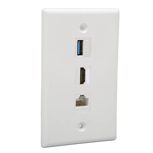 ASHATA 3-Port-HDMI-Koax-Ethernet-USB3.0-Wandplatte, HD-Multimedia-Schnittstelle, RJ45-Ethernet- und USB-3.0-Ports, Medien-Wandsteckdosen, Kompatibel mit Cat5 Cat5e Cat6-Kabel von ASHATA