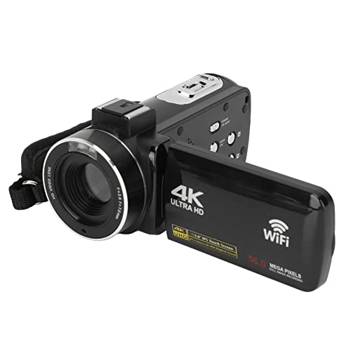 ASHATA 4K Videokamera Camcorder, 56 MP Vlogging Kamera, WiFi Digitalkamera 3,0 Zoll drehbarer Touchscreen WiFi 18 facher Digitalzoom Kamerarecorder mit Selbstauslöser von ASHATA