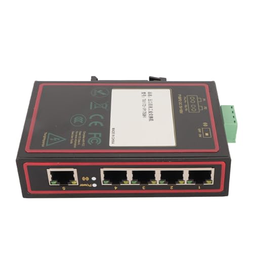 ASHATA 5 Port Industrie Unmanaged Ethernet Switch, 100 Mbit/s Ethernet Switch mit DIN Führungsschiene, IP40 Schutz, Unmanaged Netzwerk Switch für die Monitorindustrie von ASHATA