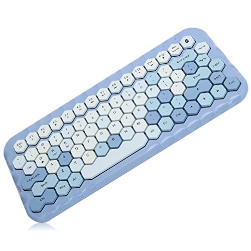 ASHATA 5.0-Tastatur, Ergonomische 83-Tasten-Tastatur mit Komfortabler Eingabe, Tragbare Drahtlose -Universaltastatur für //iOS (Honey BT Blue Einzeltastatur) von ASHATA