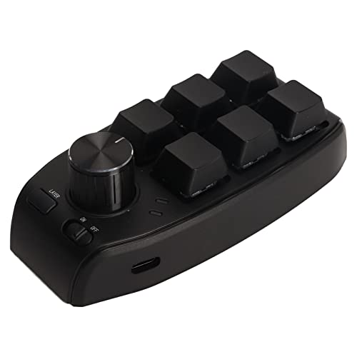 ASHATA 6 Tasten, Einhändige Mechanische Gaming-Tastatur, Mechanische Tastatur mit Knopf, Programmierbare Dual-Mode-Verbindung, Allgemeine Einhändige Mechanische Tastatur für Gaming (Schwarz) von ASHATA