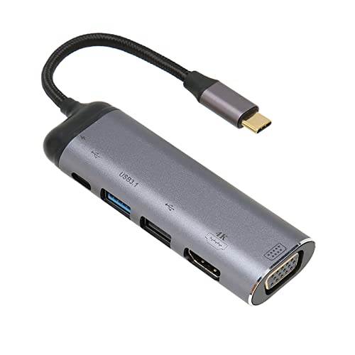 ASHATA 6-in-1-USB-C-Hub, USB-C-Hub-Adapter, Typ-C-Stecker auf VGA-HD-Multimedia-Schnittstelle USB3.1 USB2.0 Typ C2.0 PD100W Multi-Port-Dockingstation von ASHATA
