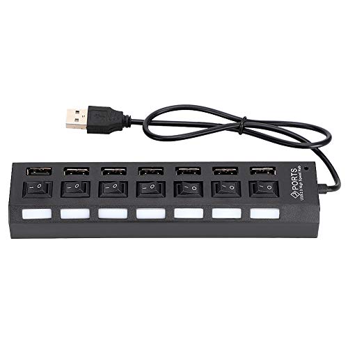 ASHATA 7-Port-USB-Hub, 7-Port-Hub USB-Dockingstation Schwarz 480 MBit/s mit Switch, Hochgeschwindigkeits-USB-Schnittstellen-Dockingstation für Überlaststromschutz (7 schwarz) von ASHATA