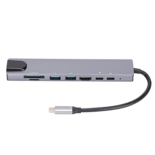 ASHATA 8 Port USB Hub,8 in 1 Typ C zu HDMI/USB3.0/USB C/RJ45/Speicherkarte USB C Hub,HDTV Unterstützung 4K X 2K,für Mobiles Büro,Großbildspiele,Multiport Adapter von ASHATA