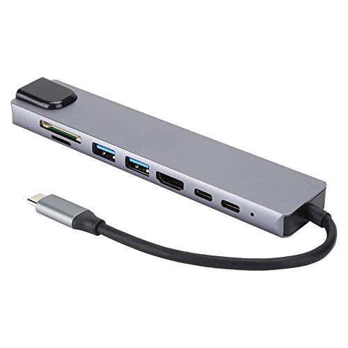 ASHATA 8-in-1-Hub, Aluminiumlegierung Typ C zu RJ45 PD USB-Dockingstation Typ C Hub Splitter-Konverter Adapter Unterstützung für USB 2.0-Speicherkarte/kleine Speicherkarte von ASHATA