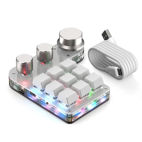 ASHATA -9-Tasten-Tastatur, 3 Knöpfe, RGB-hintergrundbeleuchtete Programmier-Makro-Tastatur für Computer-Gaming-Software, Benutzerdefiniertes Kopieren, Einfügen und Bearbeiten von ASHATA