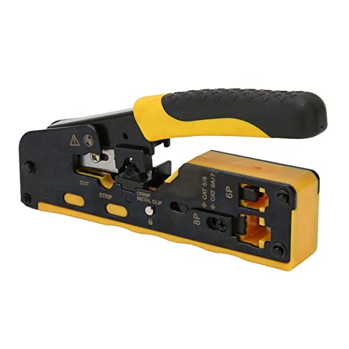 ASHATA Abisolierzange, Ratschen Modular Datenkabel Crimper, 6P 8P Multifunktions Drahtschneider mit Klingen, für RJ11 RJ12 Standard RJ45 Pass Thru Steckverbinder von ASHATA