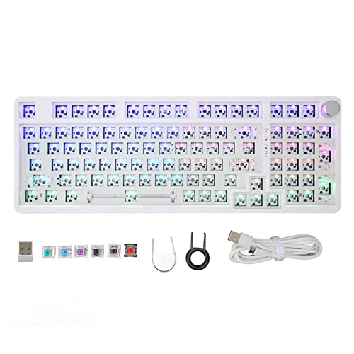 ASHATA Benutzerdefiniertes Mechanisches Tastatur-Kit, weiß, 98 Tasten, 2,4 G BT, Kabelgebunden, RGB-Hintergrundbeleuchtung, Hot-Swap, Benutzerdefinierte Gaming-Tastatur, von ASHATA