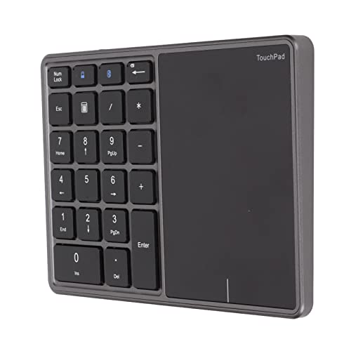 ASHATA Bluetooth Extended Numeric Keypad, Kabellose Nummer Tastatur mit Touchpad, wiederaufladbarer 22 Tasten Nummernblock Typ C Numerische Tastatur für Laptop, PC, Desktop(Eisengrau) von ASHATA