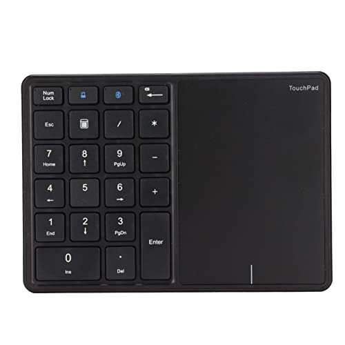 ASHATA Bluetooth Extended Numeric Keypad, Kabellose Nummer Tastatur mit Touchpad, wiederaufladbarer 22 Tasten Nummernblock Typ C Numerische Tastatur für Laptop, PC, Desktop(Schwarz) von ASHATA