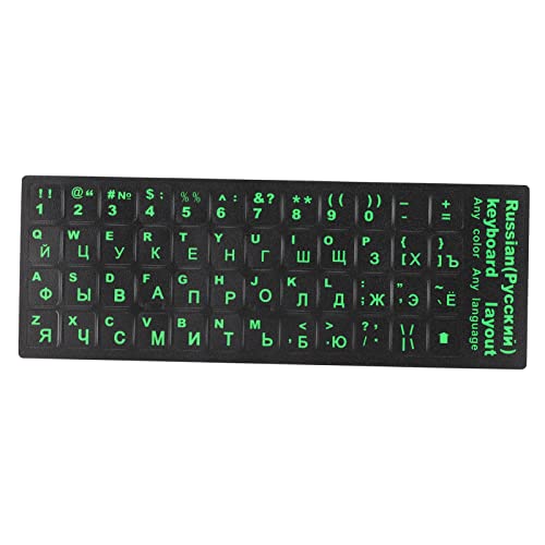ASHATA Computer-Tastatur-Skins, Russische Tastatur-Aufkleber, Grüne Beschriftung mit Schwarzem Hintergrund, für PC-Computer-Laptop-Notebook-Desktop von ASHATA