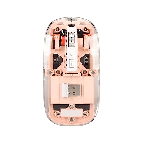 ASHATA Coole Transparente Kabellose -Maus – Stummschaltung, Bunte Atemlichter, 4 DPI Einstellbar – BT5.1 2,4 G Dual-Modus, Kompakte Größe (PINK) von ASHATA