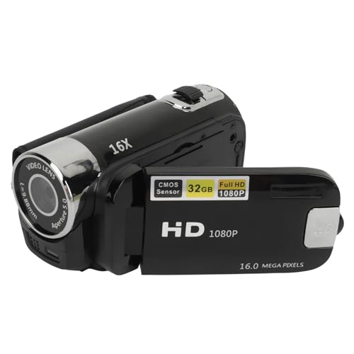 ASHATA D90 1080P Digitaler Videokamera-Camcorder, 16 MP, 16-facher Zoom, Vlogging-Kamera, Videorecorder mit Fülllicht, 2,4 Zoll Drehbarer Bildschirm, DV-Kamera für (Black) von ASHATA