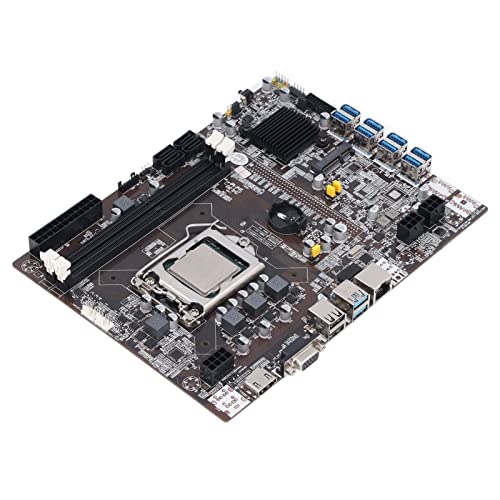 ASHATA DDR3-Miner-Motherboard, LGA 1155 8 USB3.0-CPU-Grafik-Motherboard, 3-Phasen-Netzteil, B75-Miner-Motherboard mit Dual-CPU für ETH für BTC von ASHATA