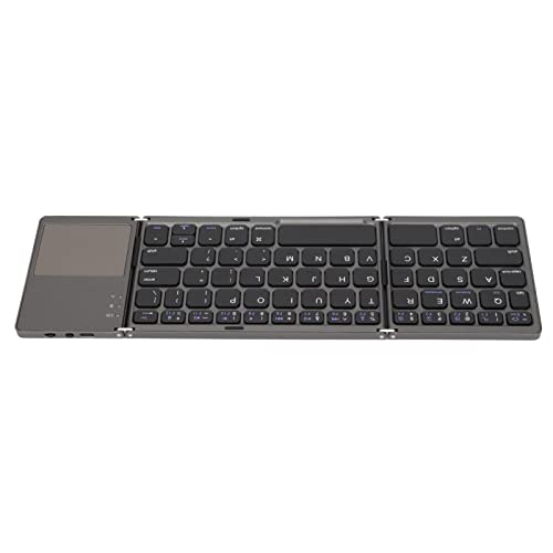 ASHATA Faltbare -Tastatur mit Touchpad, Wiederaufladbare Tragbare Kabellose -Tastatur, Dreifach Faltbares -Taschenformat, für PC-Tablet, für Unterwegs Im Büro (Schwarz) von ASHATA