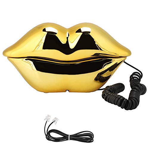 ASHATA Festnetztelefon, WX-3061 Mode Multifunktionale Nette Lippenform Telefon Schreibtisch Telefon Dekoration Schnurgebundenes Telefon, für Feiertagsfeiern, Geburtstage (Gold) von ASHATA