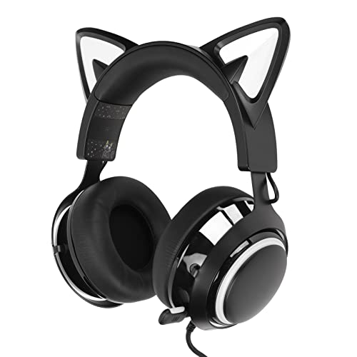 ASHATA Gaming Headset, Cat Ear Headset 7.1USB Leuchtend mit LED-Licht, VIGROS Blinkende Stereo-Spielkopfhörer Surround Sound Over-Ear-Headsets mit Mikrofon für PS4, PC, Handy von ASHATA