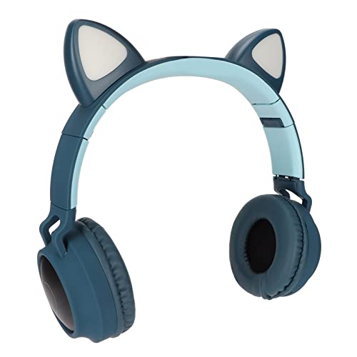 ASHATA Gaming-Kopfhörer, Faltbares Katzenohr-Gaming-Headset, Tiefes Bass-LED-Licht, Süßes Katzenohr-Headset, Faltbares Kopfhörer-Over-Ear-Headset mit Weichen Ohrenschützern (Blau Grün) von ASHATA