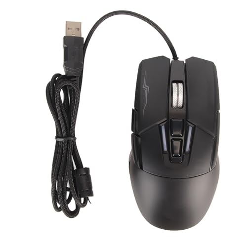 ASHATA Gaming Maus, Kabelgebundene Gaming Maus, LED Licht, 4 Einstellbare DPI, 6 Tasten, Kabelgebundene USB optische Computermaus, für Computerspiele (Black) von ASHATA