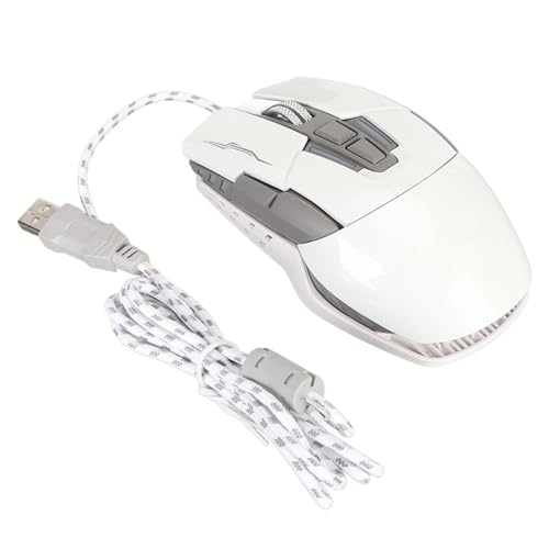 ASHATA Gaming Maus, Kabelgebundene Gaming Maus, LED Licht, 4 Einstellbare DPI, 6 Tasten, Kabelgebundene USB optische Computermaus, für Computerspiele (White) von ASHATA