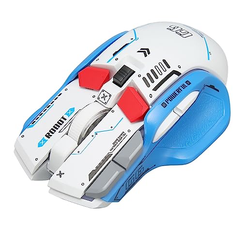ASHATA Gaming-Maus, Komfortable 2,4 G Kabelgebundene Bluetooth 3-Modus-ergonomische Mäuse, 5 Einstellbare DPI-Game-Maus mit 11 RGB-Licht für Windows für Android für (Weiss) von ASHATA