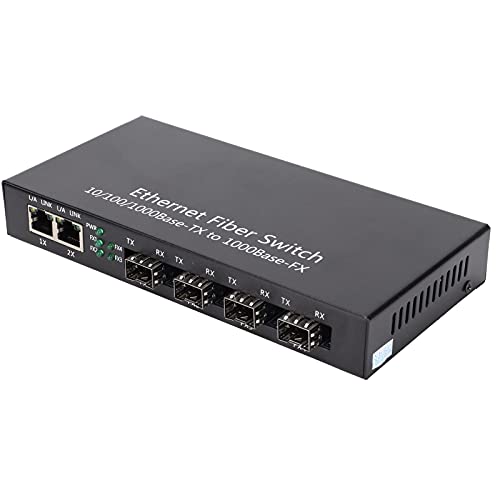 ASHATA Gigabit Unmanaged Ethernet Netzwerk Switch, Ethernet Medienkonverter RJ45 10/100/1000M 4 Glasfaser 2 Ports Singlemode Dual Fiber für IEEE802.3Z / AB 1000Base‑SXLBase von ASHATA