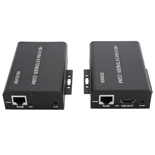 ASHATA HDMI-KVM-Extender, Full HD 1080P HDMI-Ethernet-Extender, Unkomprimierte Übertragung über Single Cat 5e 6 Bis zu 150 M, für USB-Tastatur und -Maus, Projektoren, DVDs (EU) von ASHATA