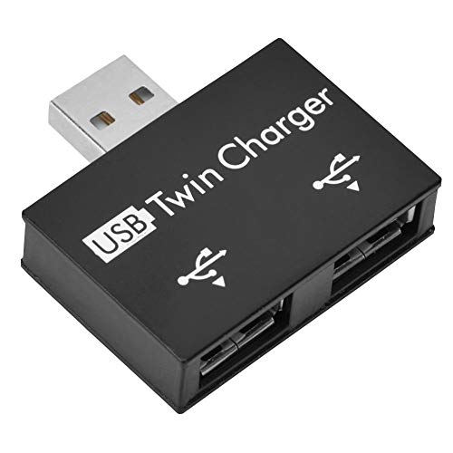 ASHATA Hub USB2.0 Stecker auf 2-Port USB Twin Ladegerät Splitter Adapter Konverter Kit für Handy/Laptop(schwarz) von ASHATA