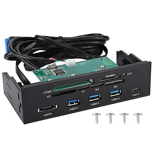 ASHATA Interner Kartenleser (5,25 Zoll), Vorderseite des PC-Multifunktions-Dashboard-Mediums mit 3 USB 3.0-Anschlüssen / 1 USB 3.1-Anschluss / 1 eSATA-Anschluss und 6 Kartensteckplätzen von ASHATA