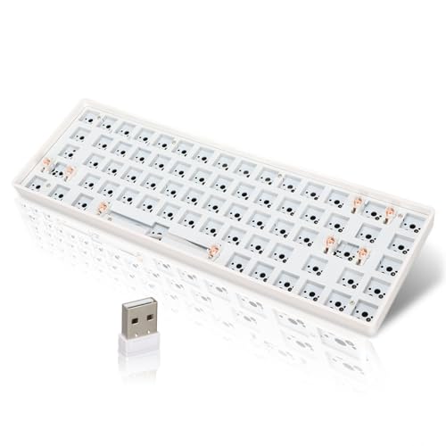 ASHATA Kabelloses Mechanisches 2,4-G-Tastatur-Kit, DIY-Gaming-Tastatur, 5-Prozent-Layout-Schalter, Hot-Swap-Custom-Gaming-Tastatur, ABS-Schale mit Hoher Härte, Langlebig(Weiß) von ASHATA