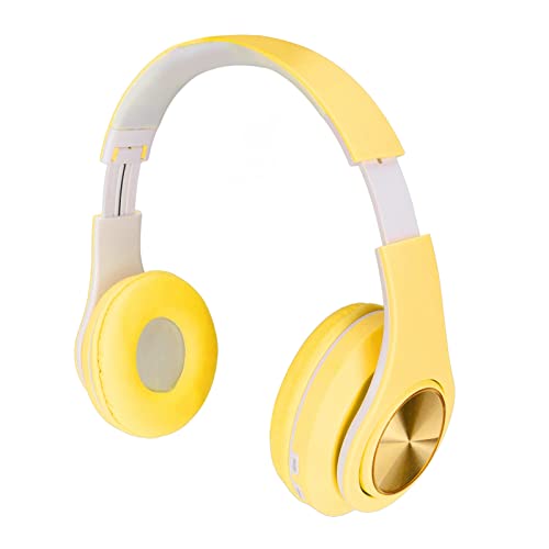ASHATA Kopfhörer mit Aktiver Geräuschunterdrückung, Bluetooth 5.0, Faltbarer Kabelloser Over Ear Kopfhörer, RGB Kopfhörer mit Buntem Licht, Ohrenschützer aus PU Leder, für Jungen, Mädchen(Gelb) von ASHATA