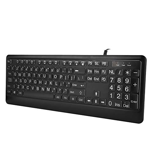 ASHATA LED-Tastatur mit Weißer Hintergrundbeleuchtung, Große Verdickte Schrift, Ergonomische Multimedia-Tastatur mit USB-Schnittstelle, Komfortable und rutschfeste Textur, für ältere von ASHATA