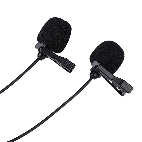 ASHATA Lavalier Mikrofon,Tragbar Dual-Head Omnidirectional Kondensator Lapel Clip-On Mikrofon,3.5mm Stecker Freisprecheinrichtung Ansteckmikrofon Lavalier Microphone für Recording von ASHATA