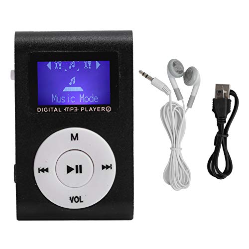 ASHATA -MP3-Player mit LCD-Bildschirm, Tragbarer Musik-Player mit BackClip, Digitaler Musik-Media-Player -MP3-BackClip-Player mit Kopfhörer und USB-Kabel Zum Laufen (Schwarz) von ASHATA