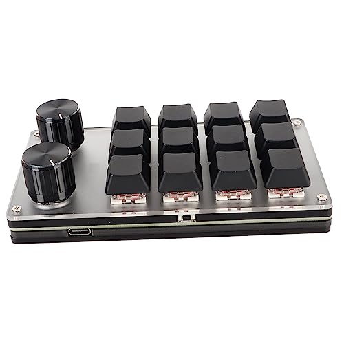 ASHATA Makro Mechanische Tastatur, Gaming Tastatur, Makro Tastatur mit Rotem Schalter, Individuelle Knöpfe, Individuelle Tastenkombinationen, USB Tastatur (12 Tasten mit 2 Knöpfen) von ASHATA
