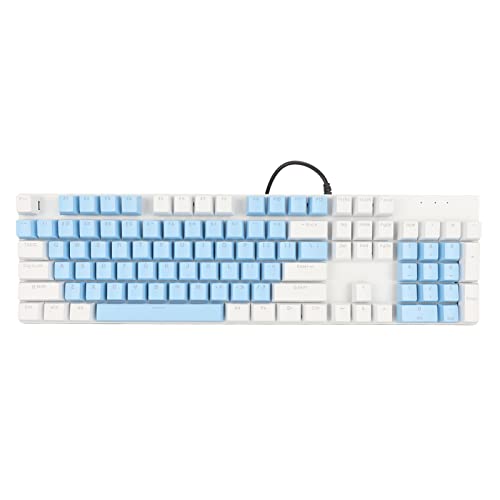 ASHATA Mechanische Gaming Tastatur mit 104 Tasten, 28 Hintergrundbeleuchtungsmodi, Kabelgebundene Tastatur mit Blauem Schalter, Computertastatur für PC, Breite Kompatibilität (Blau Weiss) von ASHATA