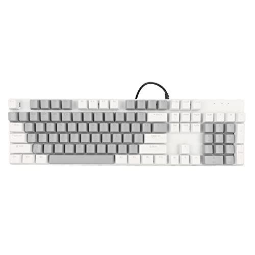 ASHATA Mechanische Gaming Tastatur mit 104 Tasten, 28 Hintergrundbeleuchtungsmodi, Kabelgebundene Tastatur mit Blauem Schalter, Computertastatur für PC, Breite Kompatibilität (Weiß grau) von ASHATA