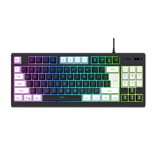 ASHATA Mechanische Gaming Tastatur mit 87 Tasten, Tastatur mit RGB Hintergrundbeleuchtung, Kompakte Kabelgebundene Computertastatur, Zweifarbige Multimedia Funktionalität für das Büro von ASHATA