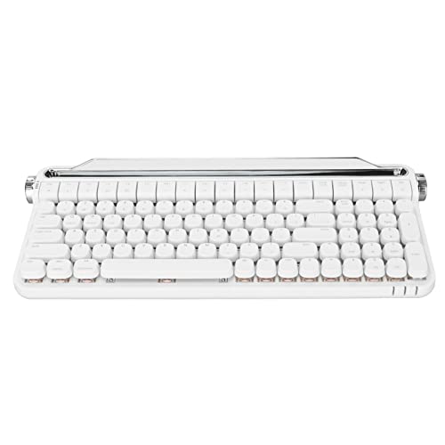 ASHATA Mechanische Retro BT Tastatur, Schreibmaschinentastatur mit Rotem Schalter, RGB Hintergrundbeleuchtung, Integrierter Multi Device Ständer, Hot Swap fähige Gaming Tastatur für (Weiss) von ASHATA