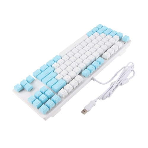 ASHATA Mechanische Tastatur, 87 Tasten LED Hintergrundbeleuchtete Mechanische Tastatur, Blauer Schalter Mischlicht Kompakte Mechanische Gaming-Tastatur für PC-Desktop-Laptop(Weiß Blau) von ASHATA